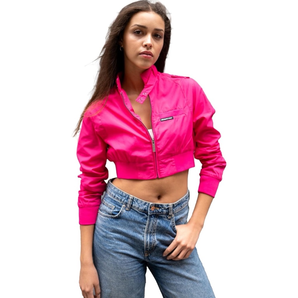 Members Only Hot Pink Cropped Windbreaker Jacket - Picture 3 of 6